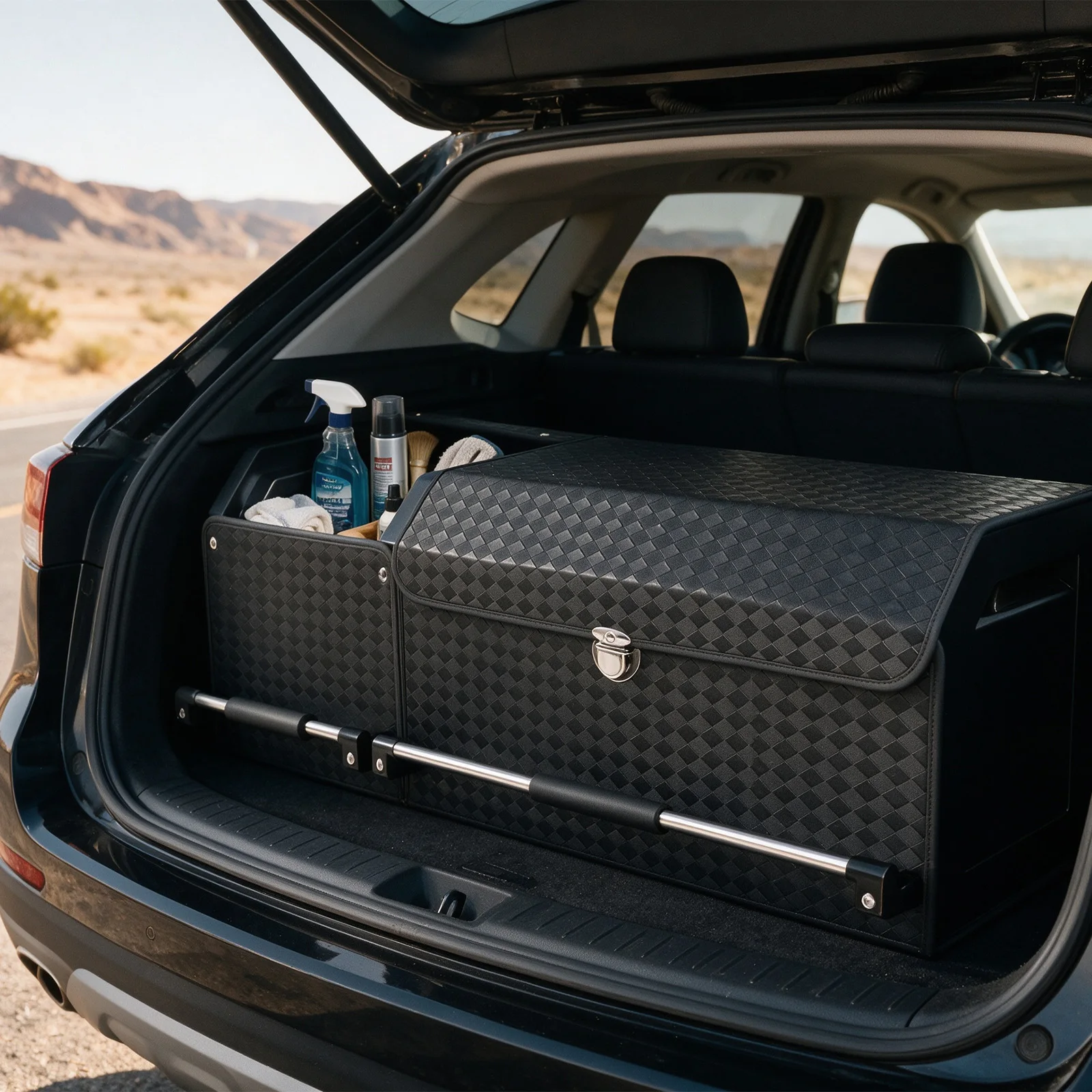 Car Storage Box Organizer, Household Large-Capacity Car Storage Box with Pull Handle Design, Waterproof and Durable Box