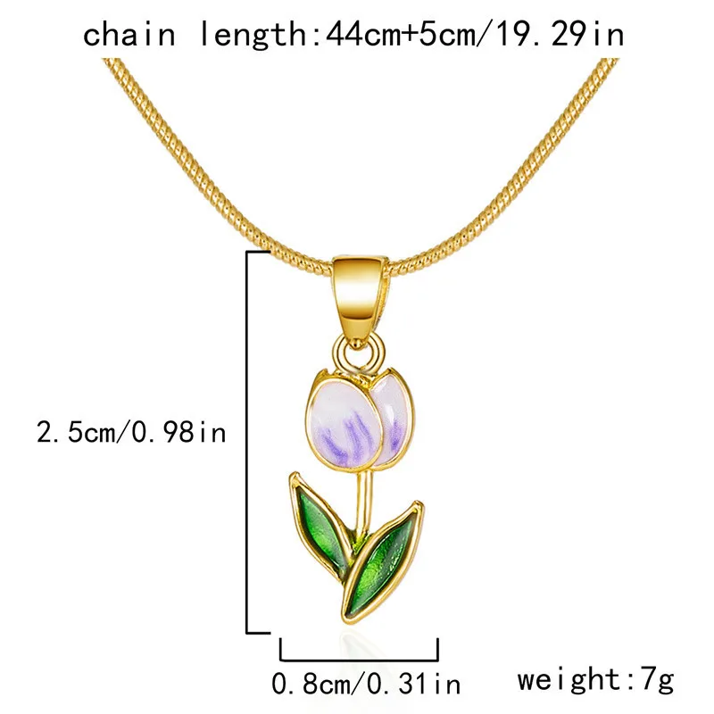 Vintage elegante Emaille-Halskette mit Tulpenblüten-Anhänger für Damen, modische Accessoires für junge Persönlichkeiten, Schlüsselbeinkette, Choker. – Detail 25