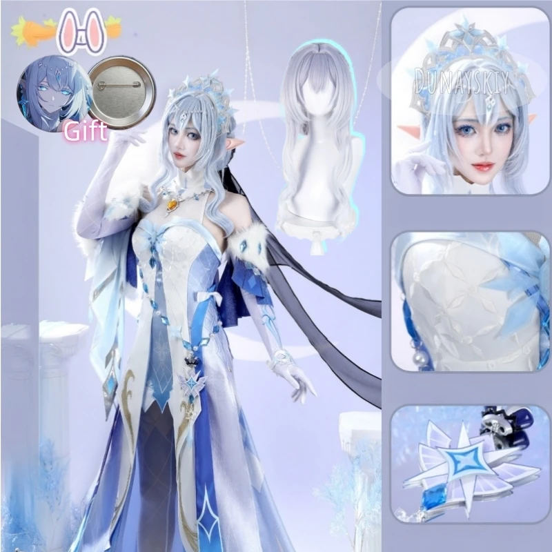 Conjunto Completo de Cosplay de Tsaritsa Anastasia de Genshin Impact con Tiara, Orejas de Elfo, Accesorios y Vestido de Reina para Conveniones de Anime y Escenarios
