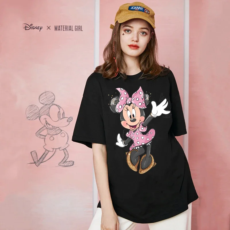 Summer Women T Shirt Fashion Cartoon Mickey Minnie Vintage Kawaii Top Female Ulzzang Oversized T-shirt Short Sleeves Y2k