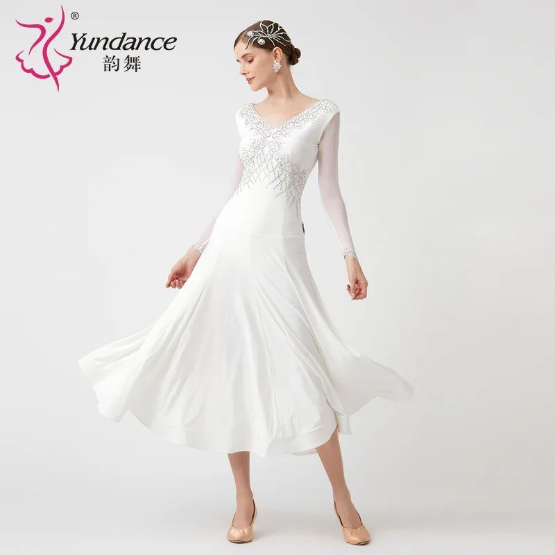 M-23061 New Women Modern Dance Rhinestone Color Diversity Dress Ballroom National Standard Waltz Competition Performance