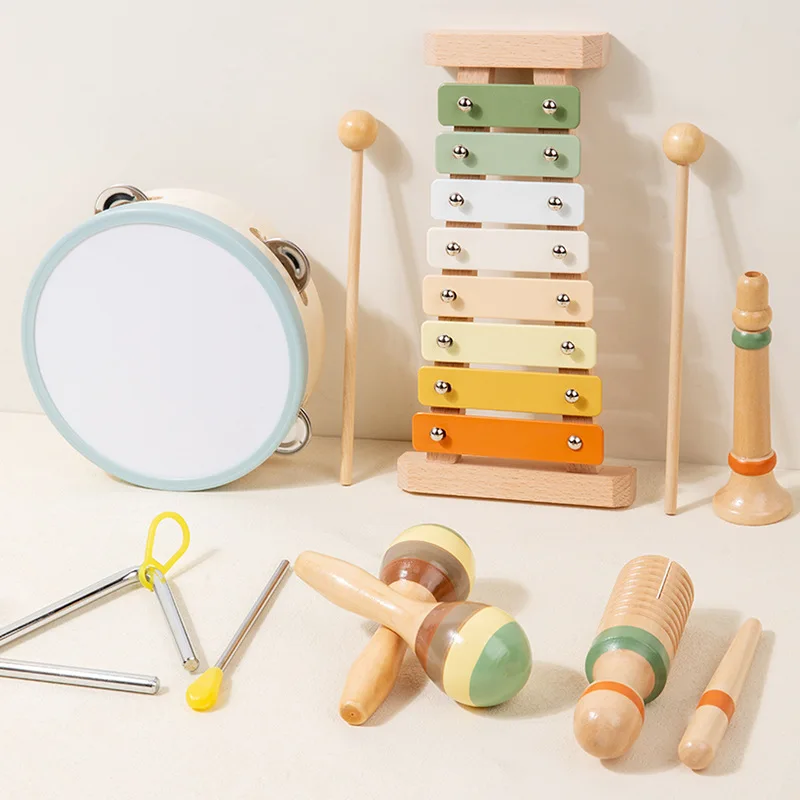 Juego de percusión de xilófono de madera, Kit de descubrimiento musical 6 en 1, juguete para niños pequeños de 1 a 3 años con agitadoras, juguetes sensoriales Montessori, regalos