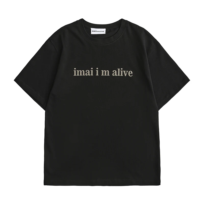 Official genuine IMAI I M ALIVE ultra loose 100% pure cotton short sleeved men's round neck summer breathable printed T-shirt