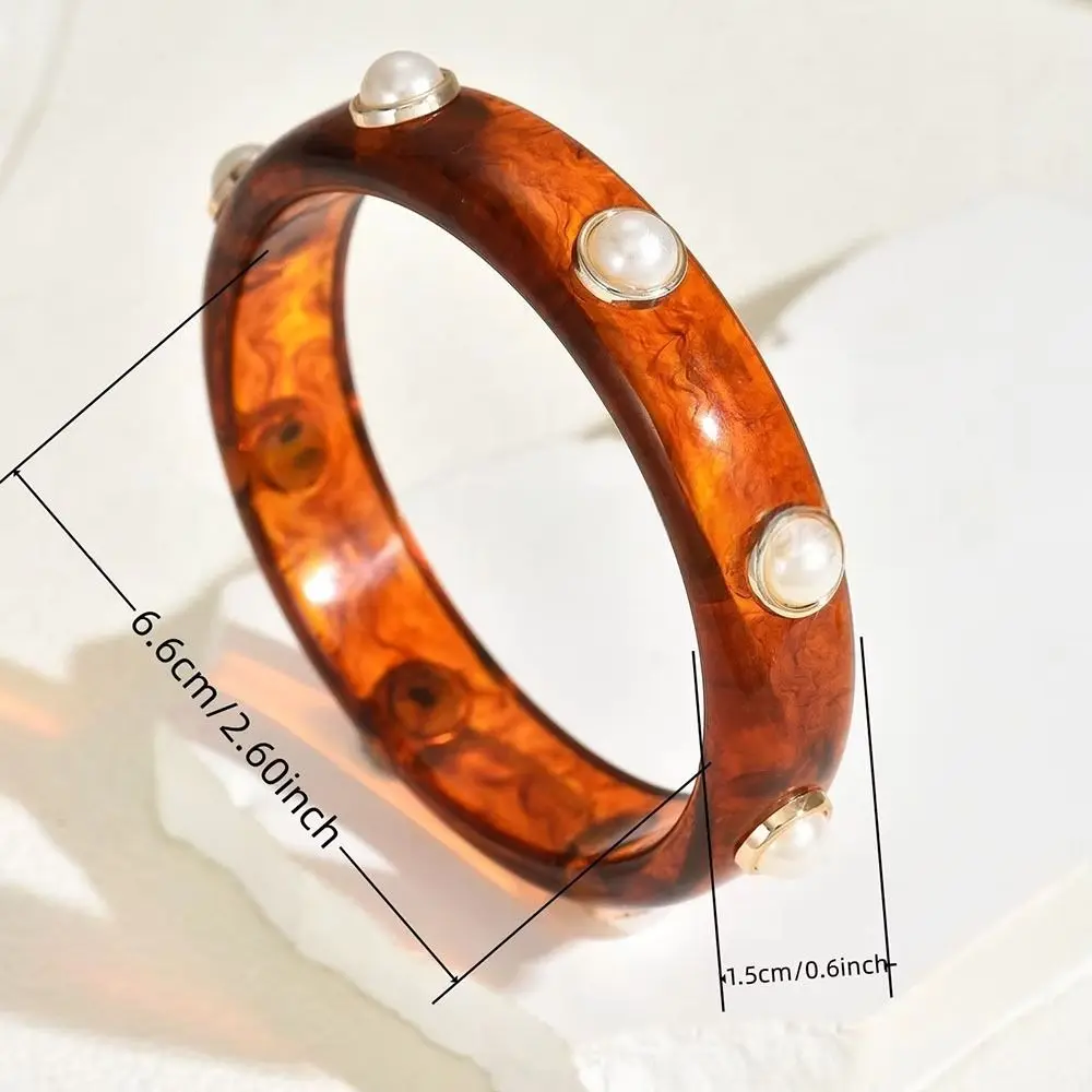 واسعة الراتنج اللؤلؤ شل سوار جولة خفيفة الوزن مكتنزة التفاف الأساور دائم مريحة لارتداء الكفة سوار النساء #4