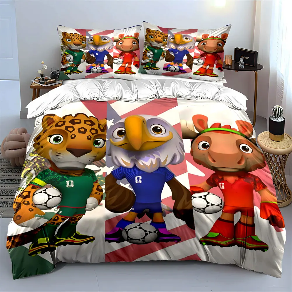 Cartoon animal soccer mascot image Print Bedding Set 1 Duvet Cover 2 Pillowcases for Adult and Children Luxury Gift Full Size