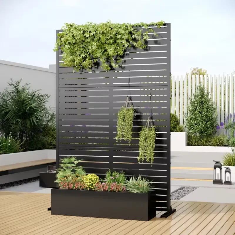 Customizable Outdoor Metal Planter Box with Trellis Privacy Screen for Climbing Plants and Flowers in Home or Garden