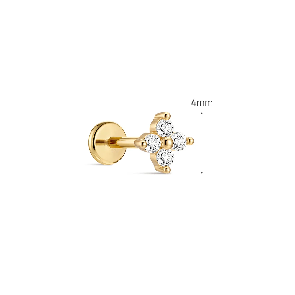 Women's 14K Solid Gold Flat Back Earrings, Hypoallergenic Gift