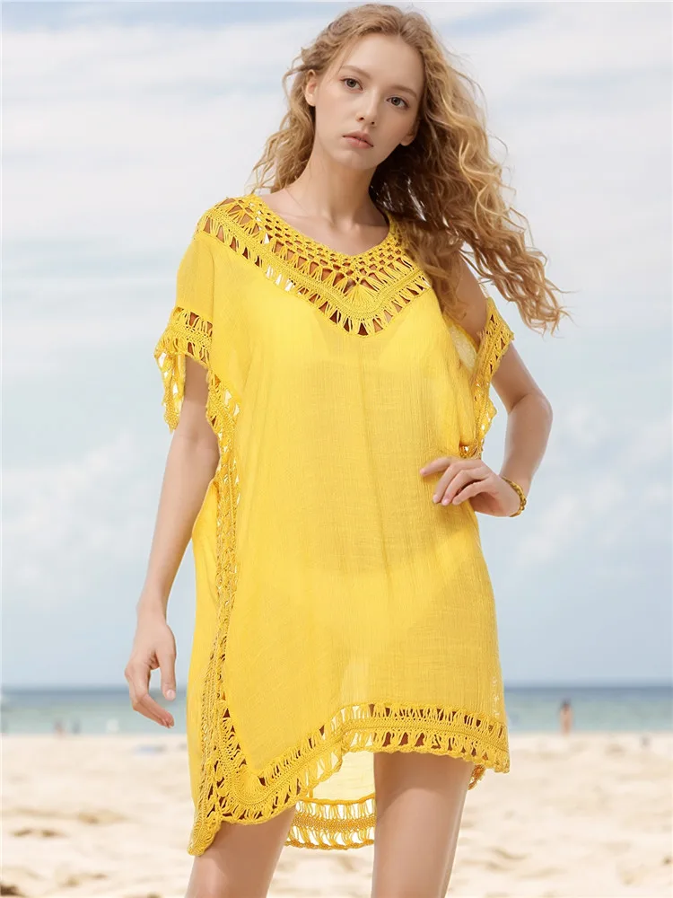 Szlafrok plażowy damski na lato 2025, narzutka na strój kąpielowy, tunika plażowa, sukienka tunika plus size, pareo, narzutki plażowe