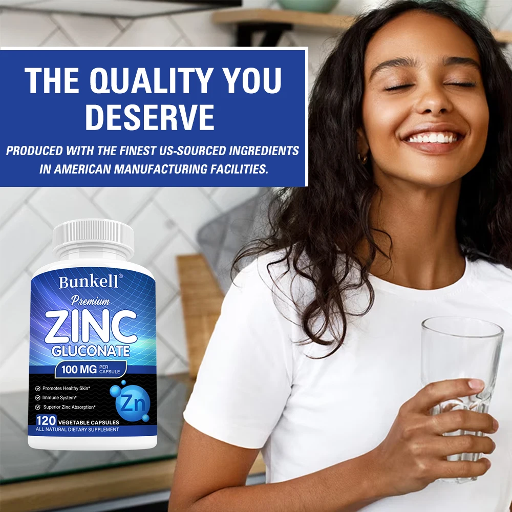 100 ملغ من الجلوكونات الزنك، مكمل دعم المناعة، يحسن صحة الهضم وصحة البشرة، ويعزز امتصاص المغذيات