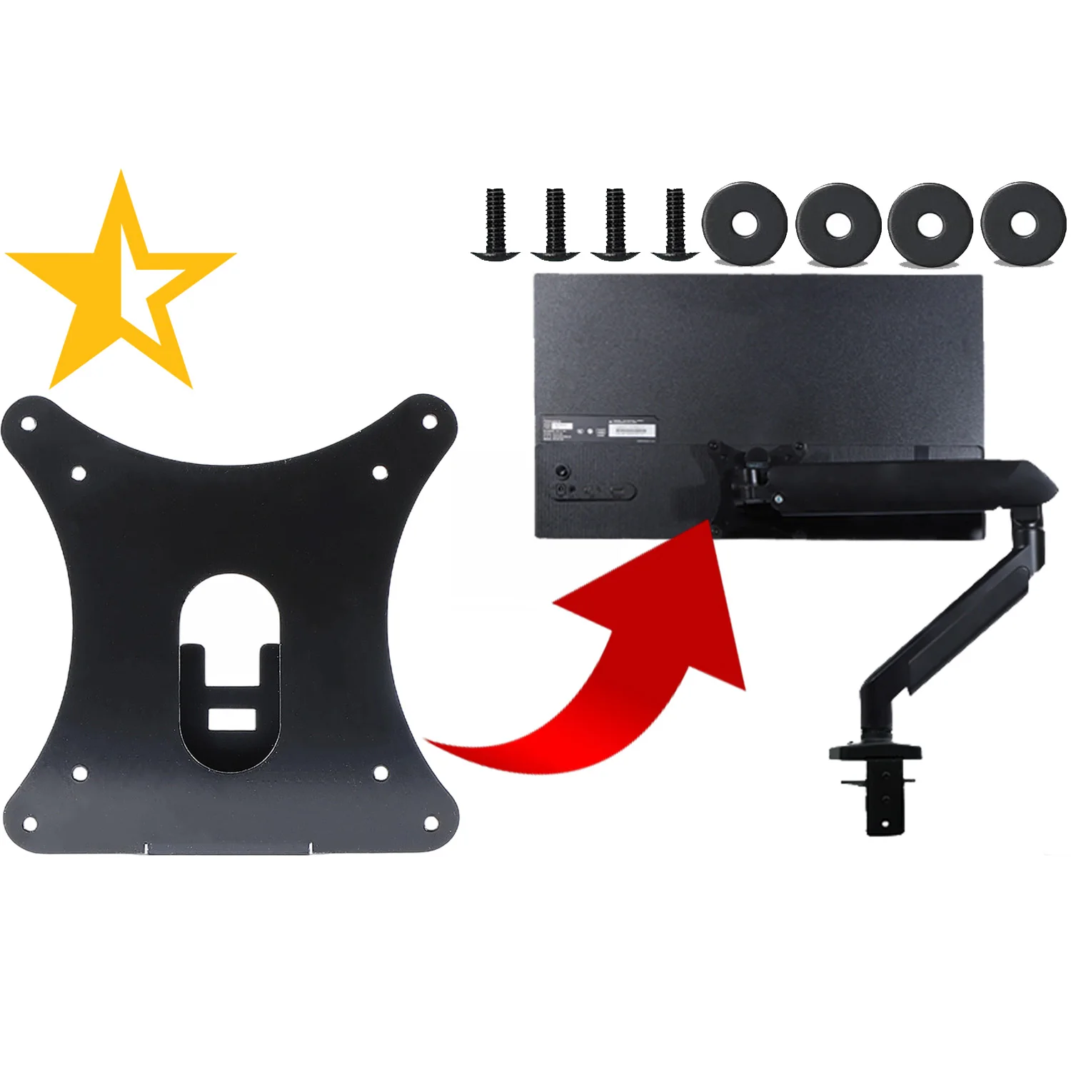VESA Wall Mount Adapter for MSI MP242L MP243L MP252L Monitor Bracket Mounts to Stand / Arm / Desk Mount