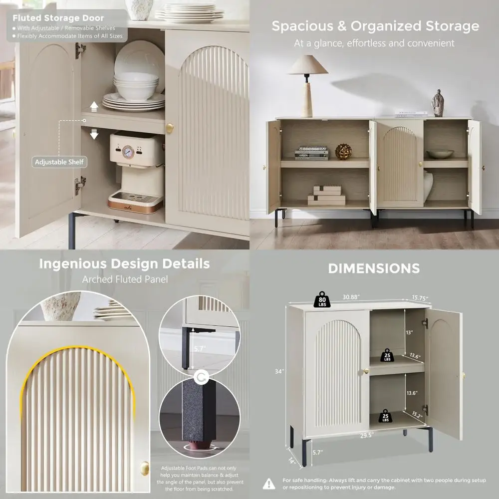 

Bathroom Storage Cabinet with Do, 92.63" W luted Arched ree Standing loor Cabinet w/Adjustable Shelves, ern Sideboard Cabinet or