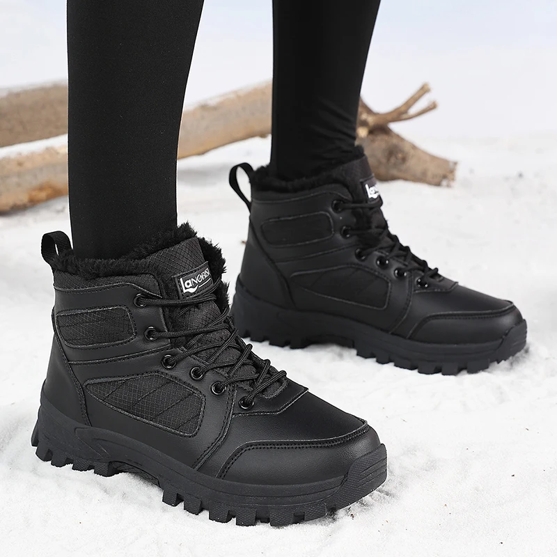 Women's Snow Boots, Winter Thickened Warm High-Top Boots, Outdoor Sports Short Boots, Lace-Up Ski Boots, Fashionable Mid-Calf High-Top Boots, Winter Sports Boots view 5