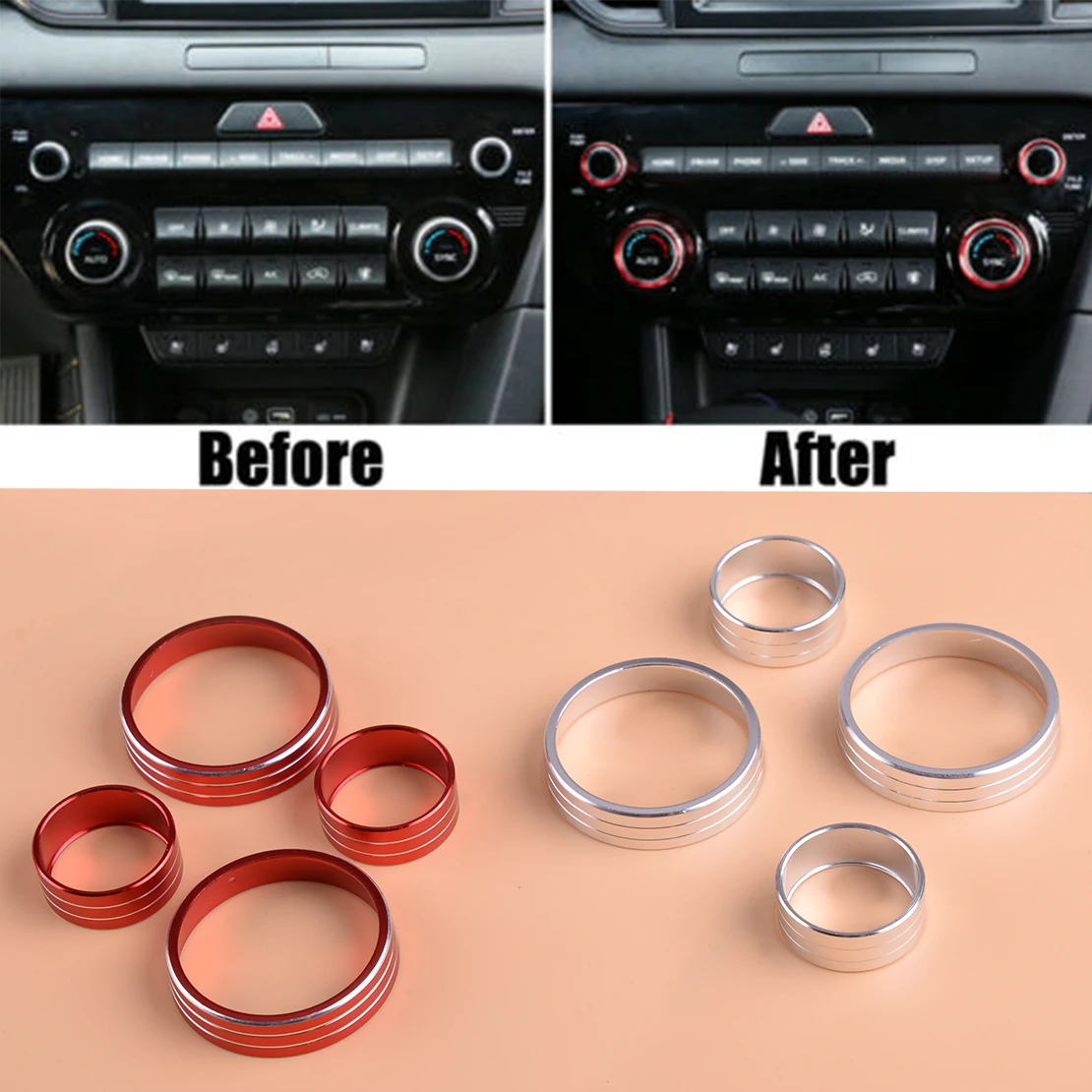 beler 4pcs A/C Knob Control Panel Heater Dials Switch Button Ring Cover Fit For Kia Sportage QL 2017 2018 2019 2020