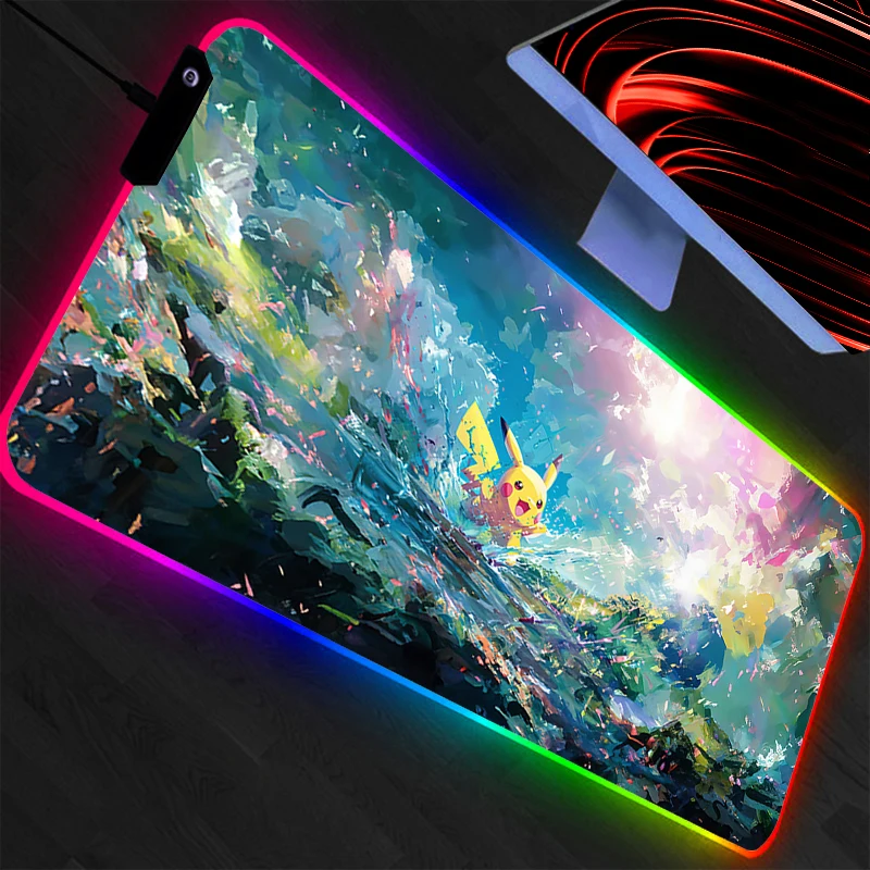 Mouse Pad RGB Pokemon Pikachu Gaming Accessories Gabinete Gamer PC Computer Desk Mat Backlight Keyboard Tablet Mousepad LED