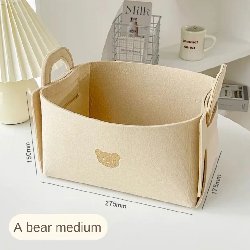 Large Capacity Thickened Felt Handheld Basket Bear Pattern Toy Trinket Storage Home Outdoor Handheld