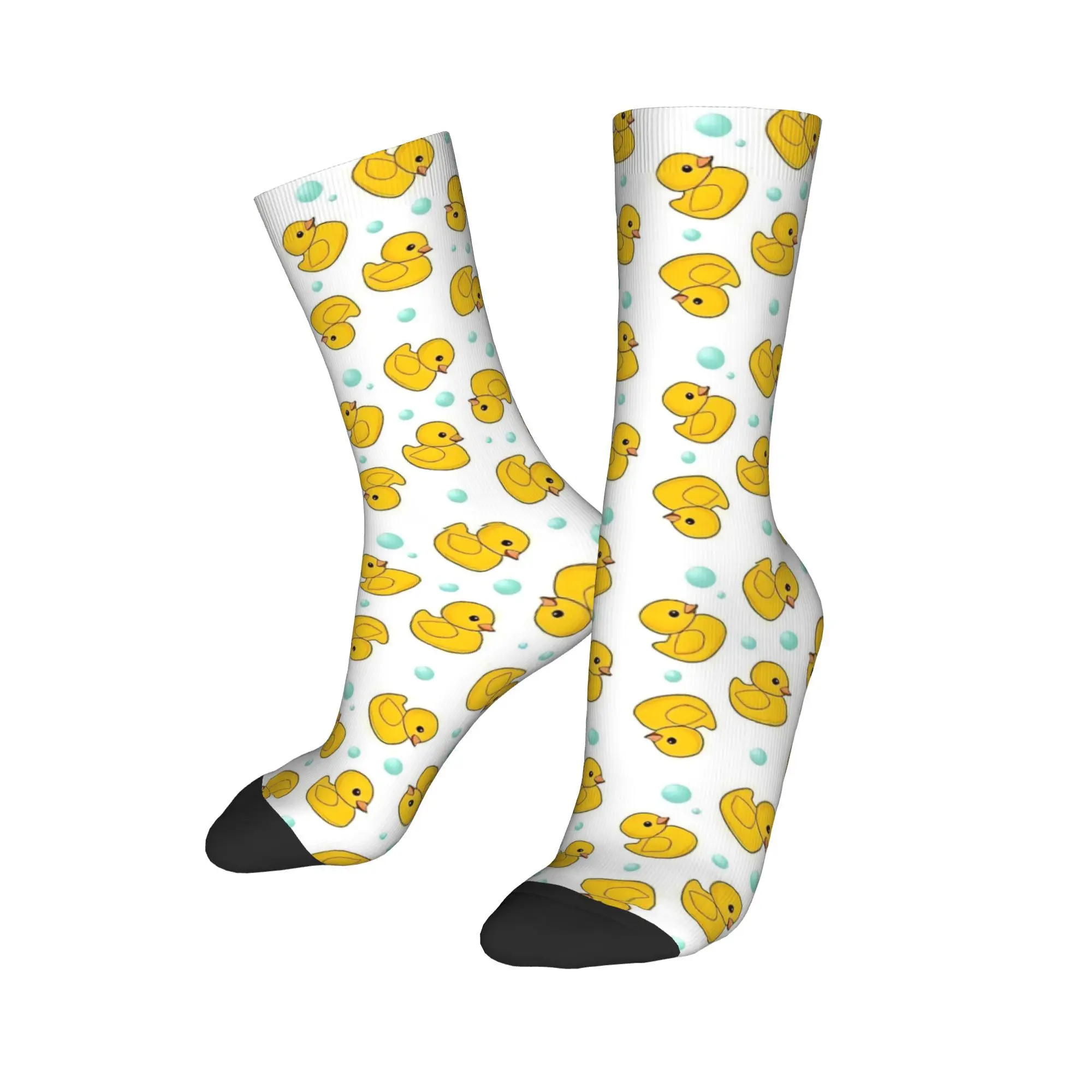 Cute Yellow Duck Cartoon Autumn Winter Retro Women MenSocks Little Ducks Sweat Absorbing Middle Tube Socks