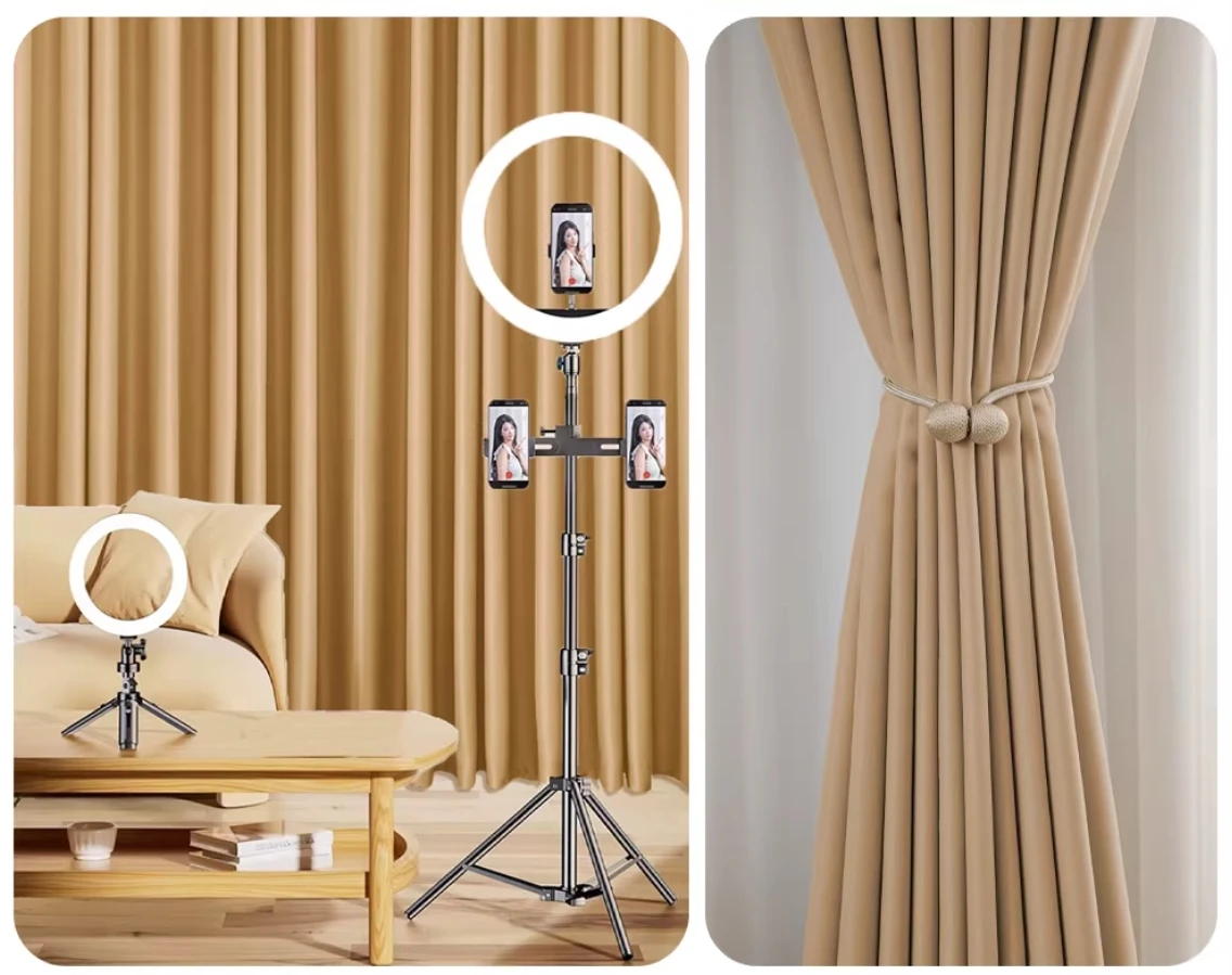 

Sungshida Biege High Density Polyester Curtains Magic Sticking Full Light Blockout Customizable Suitable for Various Windows