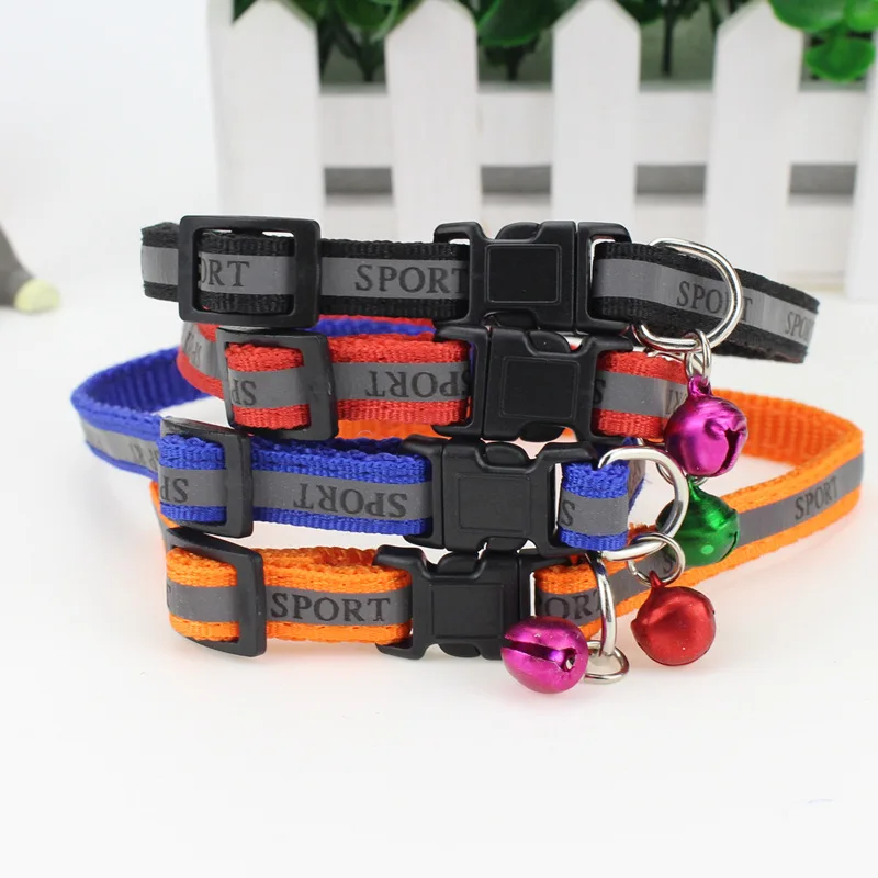 

Reflective Anti-lost Dog Collars with Glowing Bells Pet Cat Collar Adjustable Necklace Chain Nylon Neck Ring Reflection Light