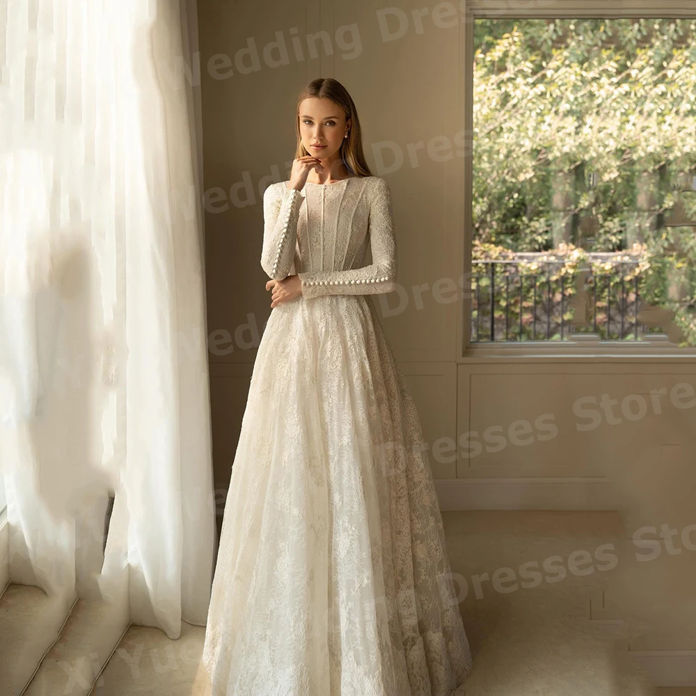 2025, luxuriöse A-Linie-Hochzeitskleider für Damen, bezaubernde Spitzenapplikationen, Robe De Mariage, Brautkleider, maßgeschneidert, langärmelig, Vestido