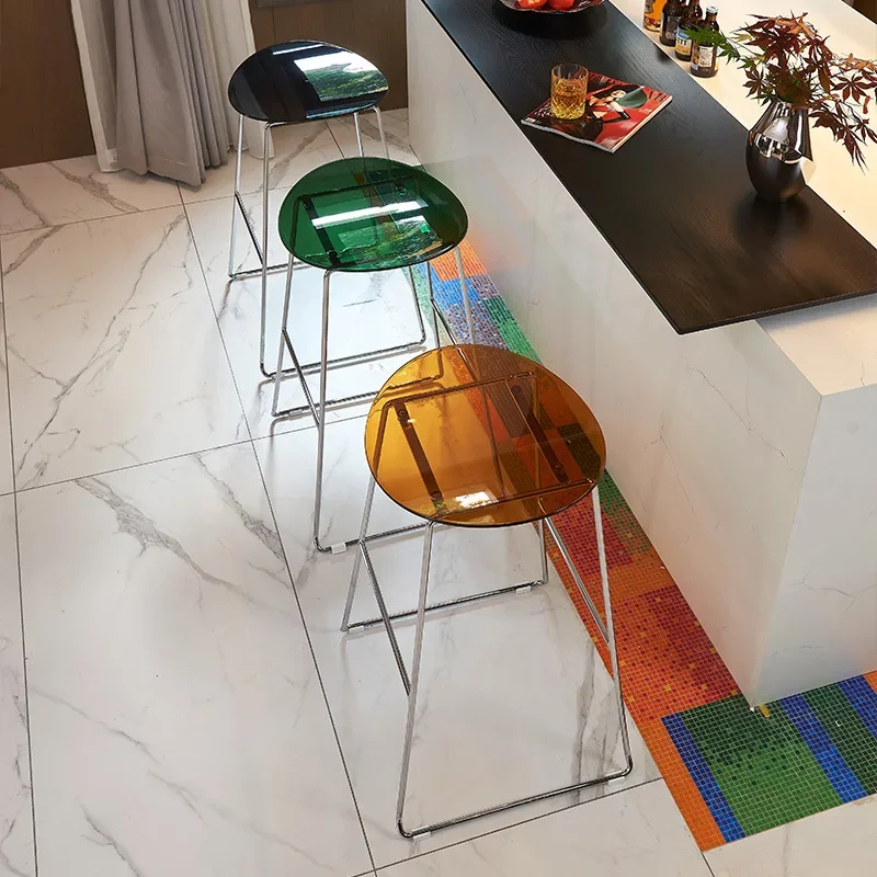 Silla de bar transparente nórdica, taburete alto acrílico, taburete de bar de hierro forjado, silla tipo isla, taburete alto