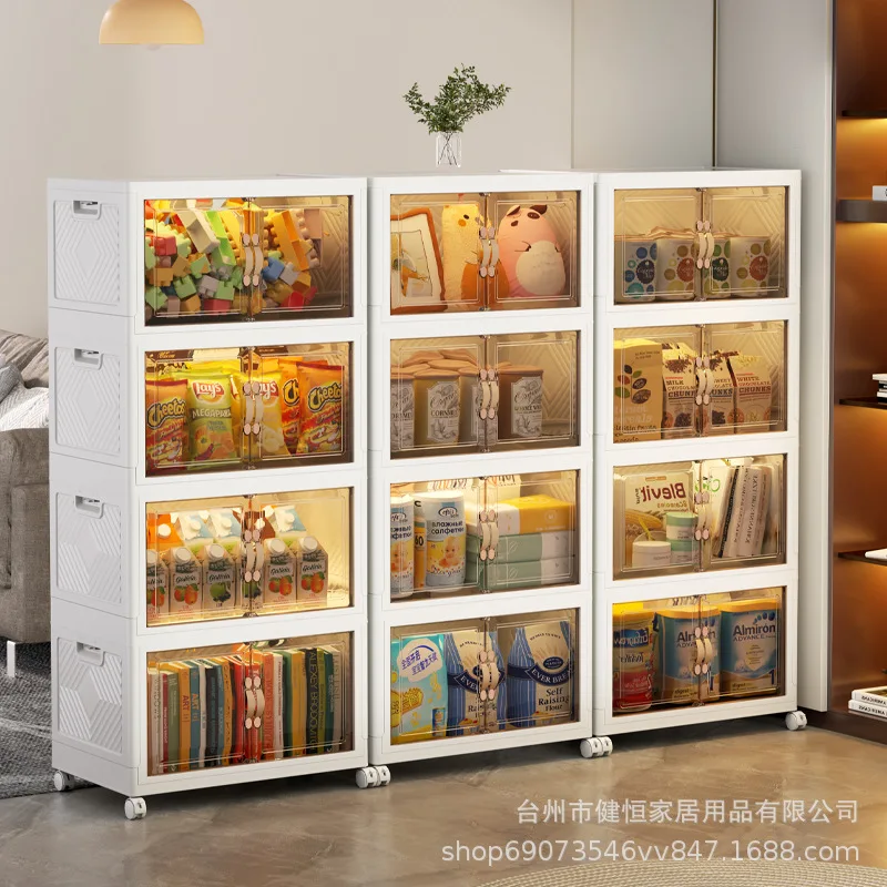 Foldable Storage Cabinet for Home Living Room Toys Plastic Snack Organizer Box Collapsible Sorting Cabinet for Household Use
