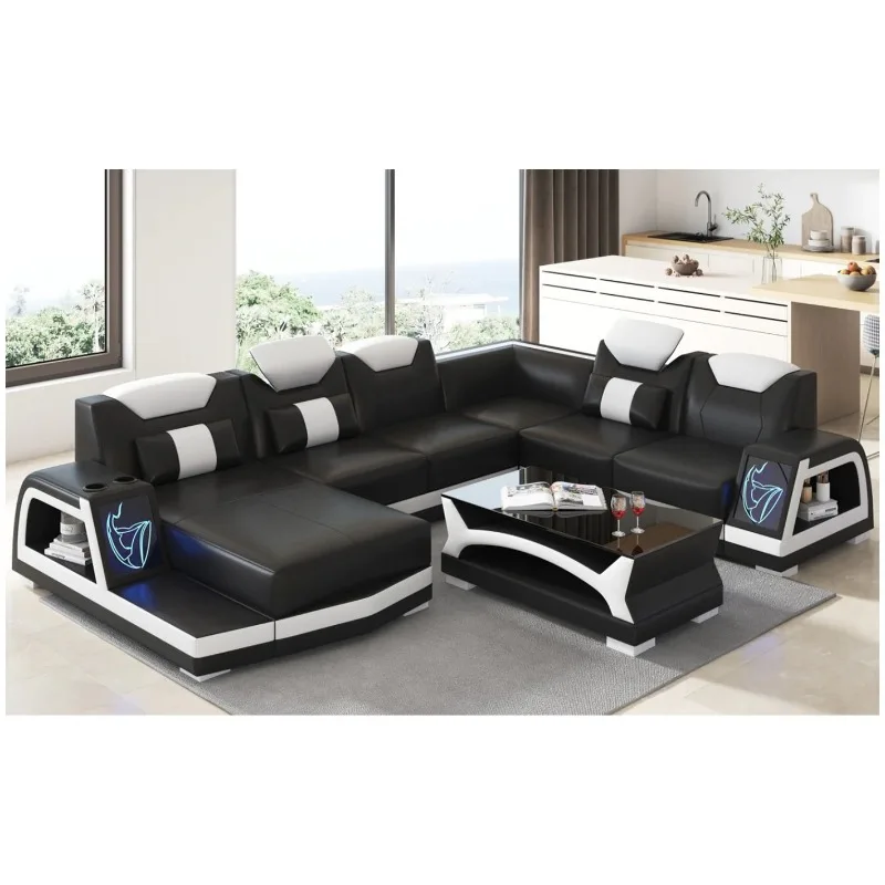 Living room cowhide sofa, modern simple size apartment first layer cowhide art furniture combination set, leather sofa Nordic