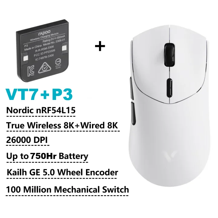 Rapoo VT7 MAX /VT7 ワイヤレスゲーミングマウス 真の8Kワイヤレス