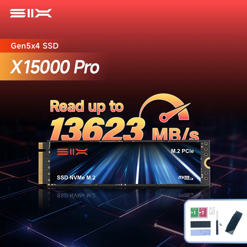 

SIX X15000Pro 1 ТБ 13623 МБ/с PCIe 5.0 M.2 NVMe SSD, 2 ГБ LPDDR4 DRAM с радиатором, 1500 тыс. IOPS, внутренний привод Gen5 для игр