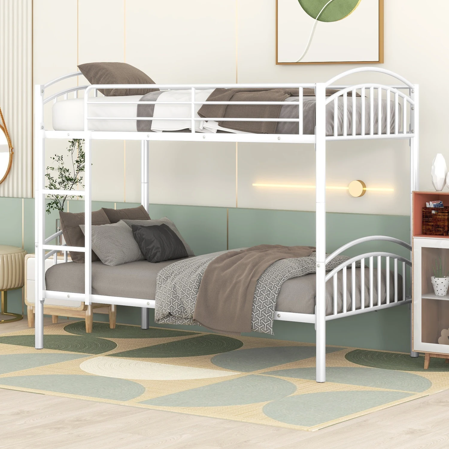 

Twin Over Twin Metal Bunk Bed,Divided into Two Beds(White){OLD SKU MF280424AAK}