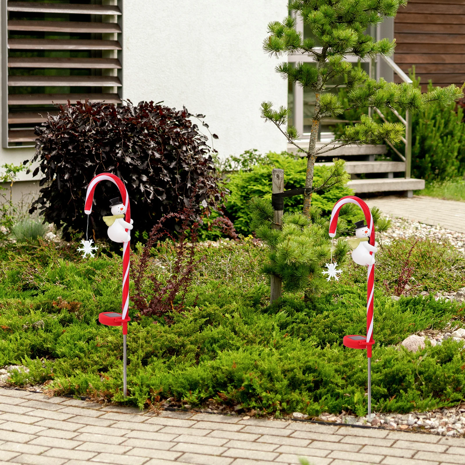 

Solar powered Lamp C y Light shape Stake Decorations Outdoor Yard Light Christmas Snowman Cane Lights