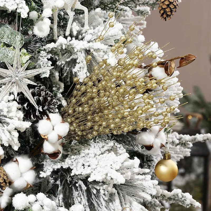 60 رؤساء بريق التوت زهرة اصطناعية شجرة عيد الميلاد الحلي الديكور زهرية DIY إكليل الحرف ديكور المنزل لوازم نافيداد