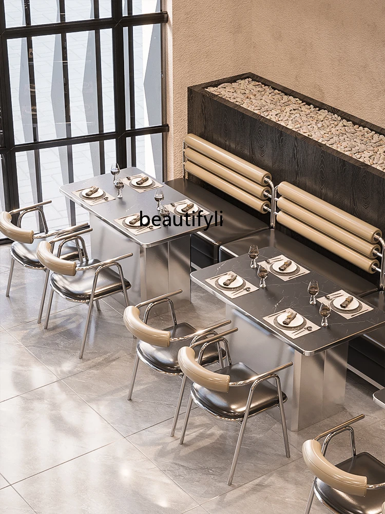 Restaurant Stainless Steel Chair Commercial Dining Chair Western Restaurant Coffee Shop Table and Chair Combination Deck