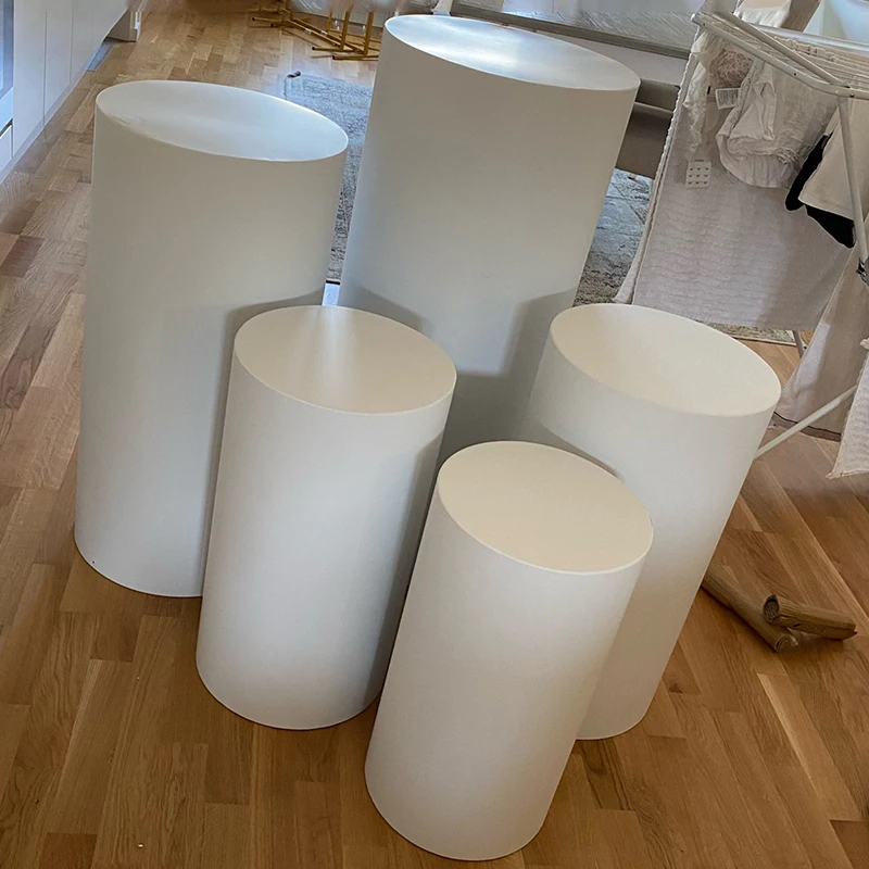 White Iron Cylinder Pedestal Stand Set for Dessert Cake Party Wedding Decoration 3 Pcs 5Pcs Options Available