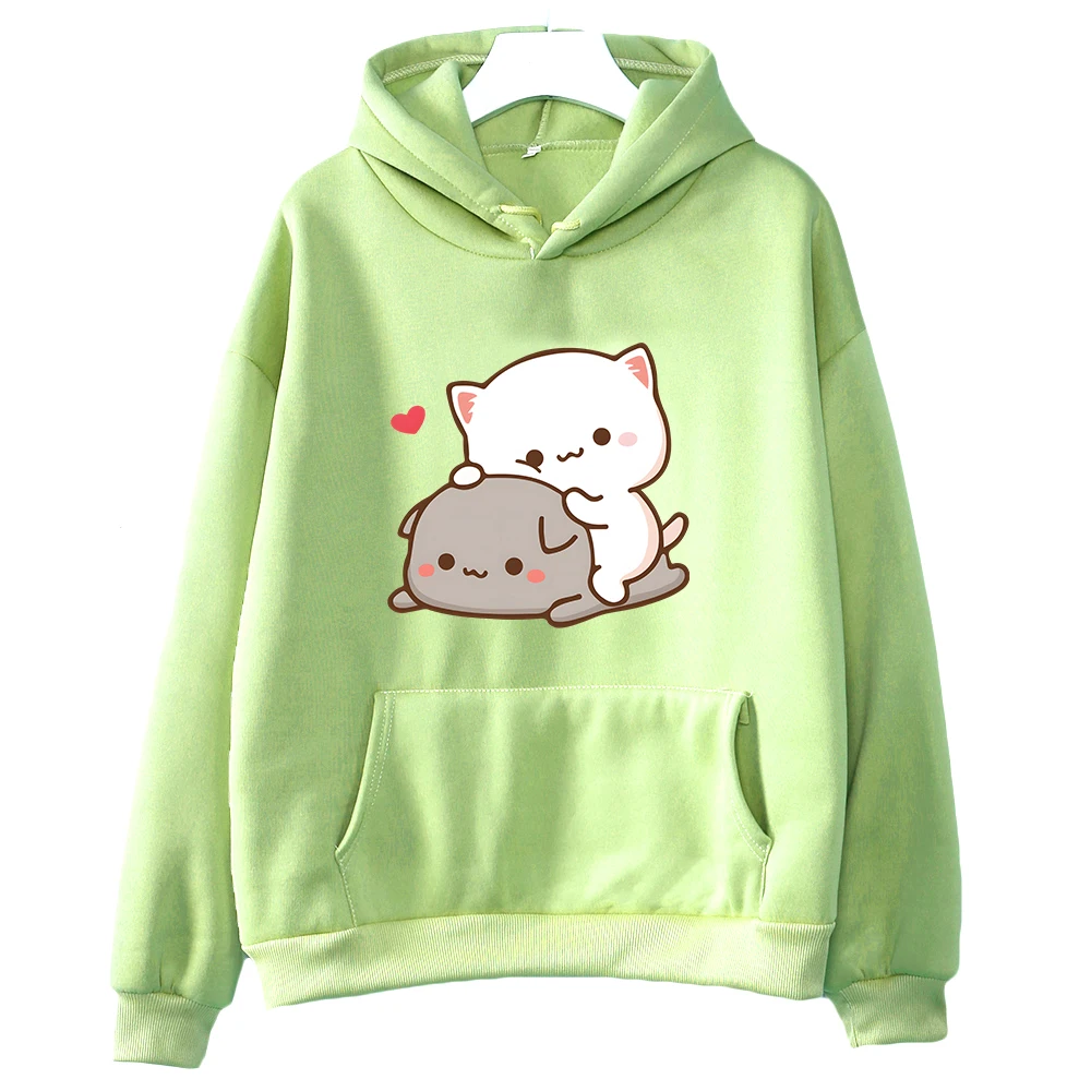 Mochi Peach e Goma Hoodie para homens e mulheres, moletom bonito gato, pulôveres Kawaii Cartoon, moletom estético Harajuku, moda