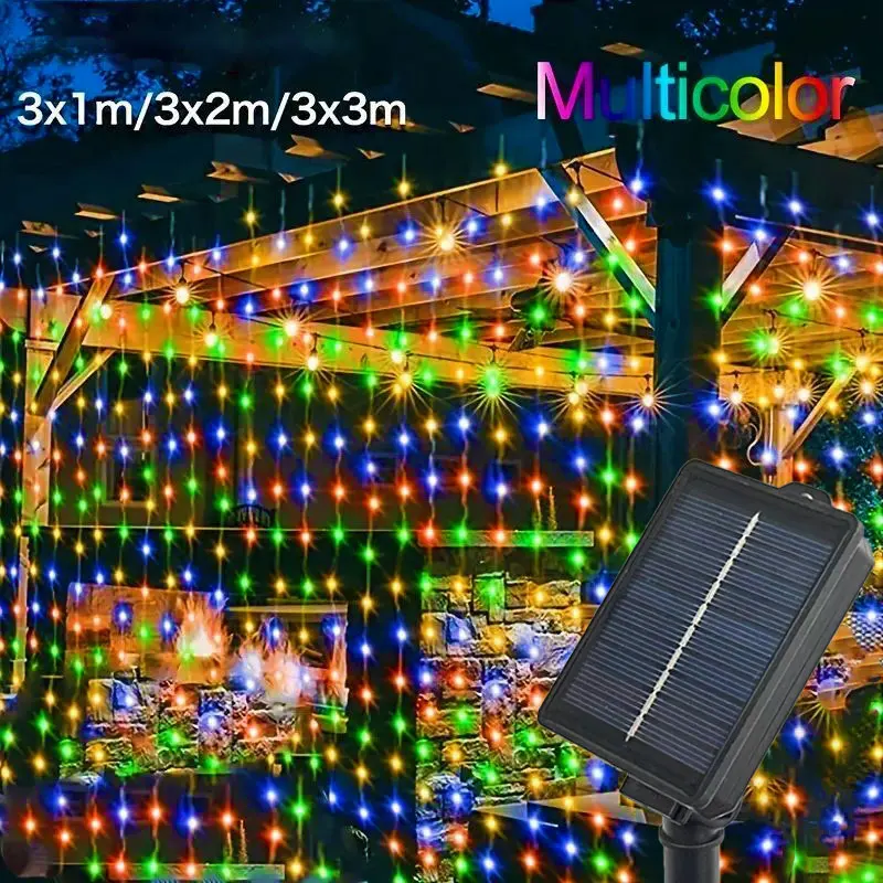 

Outdoor 8 Lighting Modes Solar Curtain Light Christmas LED String Lights Decor Pavilion Wedding Garden Holiday Hanging Lighting