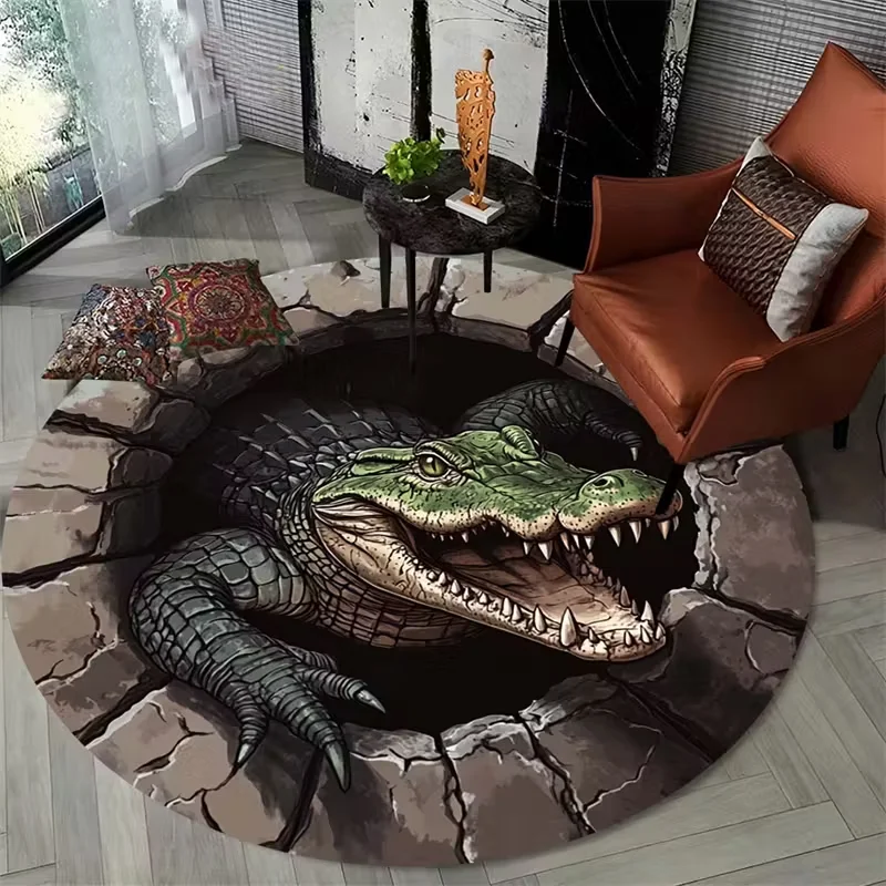 3D Realistic Crocodile Pool Round Rug,  Living Room Home Decor Sofa Rug Bedroom Bedside Rug Lounge Coffee Table Floor Mat Gifts