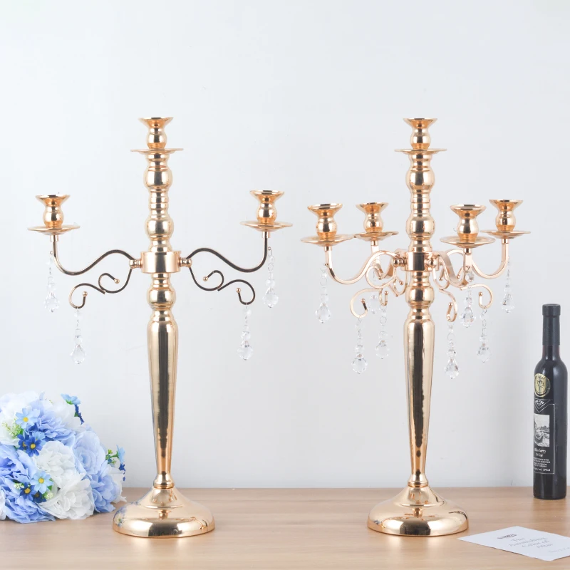 Golden 5 Heads Candelabra Candle Holder With Pendant Table Wedding Centerpiece Party and Event Candlesticks Home Decoration