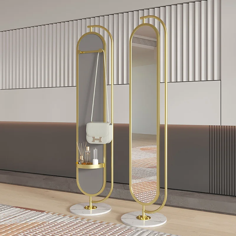 With hanger fitting mirror dressing floor full body home clothing store display mirror light luxury