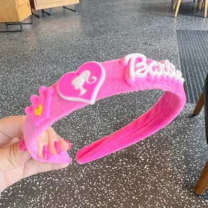 Kawaii plush bandana for children, wide hair staple, hair accessories, cartoon anime, barbie, sweet girl, pink 10 Main Sales Head Barbie - №6