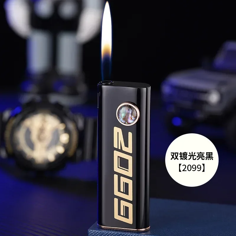 2024 Fashion Silent Ignition Butane Gas Lighter Aluminum Shell Alloy Compact Portable Open Flame Inflatable Lighter