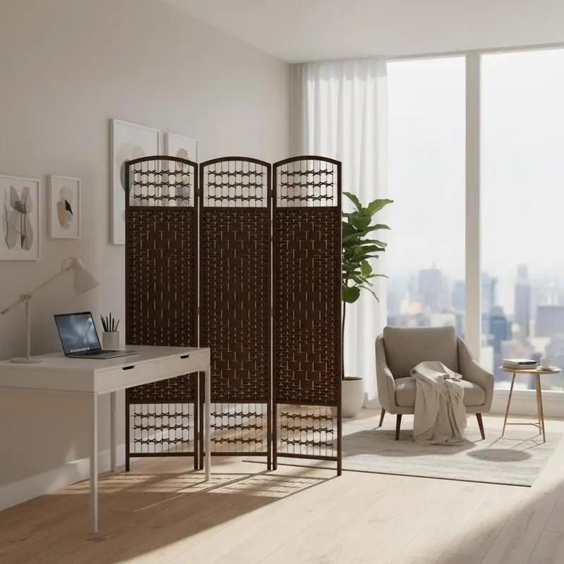 

Folding Room Divider 6 Panel For Living Space Office Bedroom, Portable Privacy Screen Wave Fiber Partition, Space Saving Design Durable Material