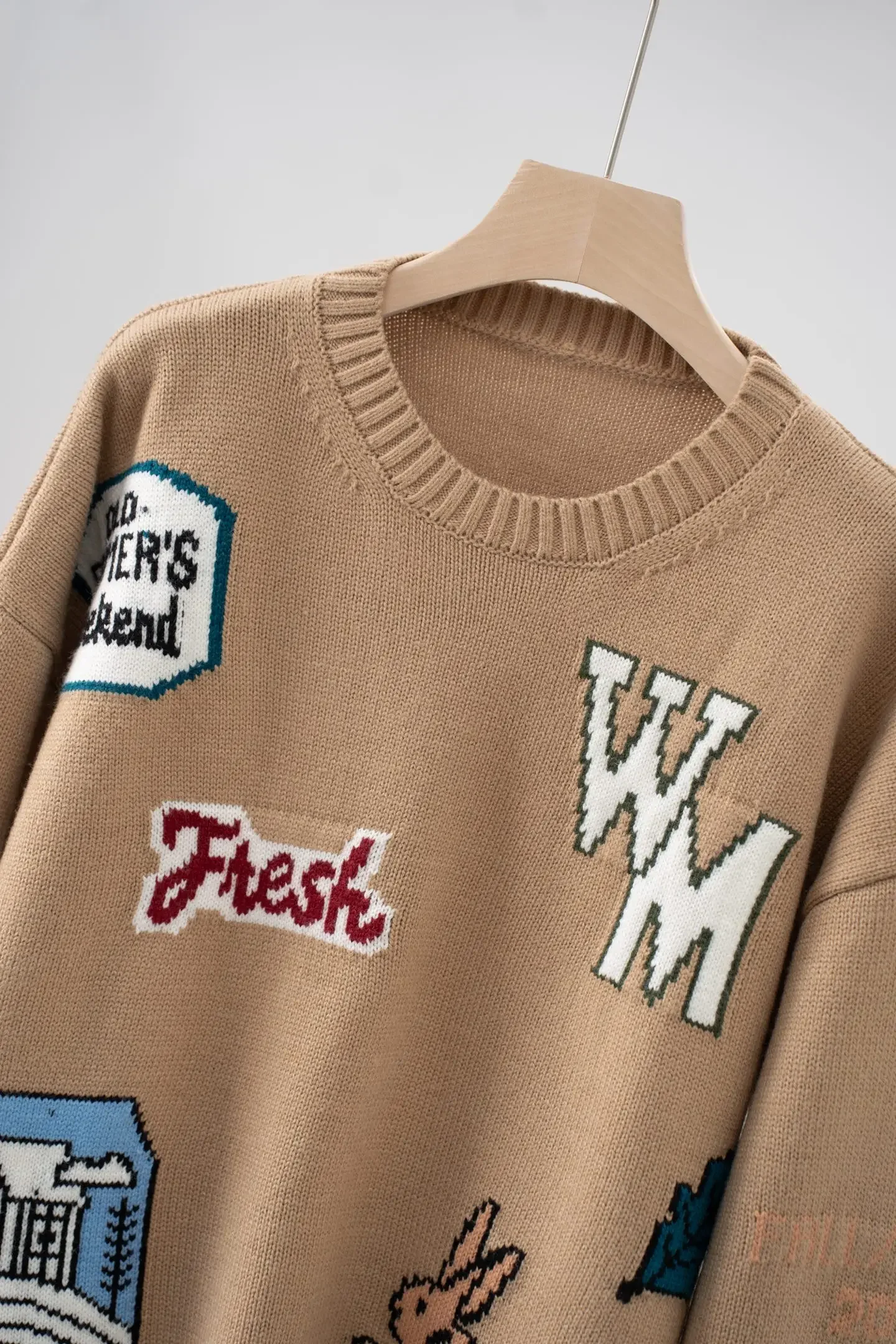 الكرتون الحيوان رسالة الجاكار المرأة 100% الصوف متماسكة سترة 2025 خريف شتاء سيدة طويلة الأكمام Vintage البلوز #5