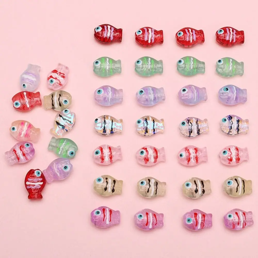 10pcs/set Handmade Craft Mini Fish Beads Colorful Cartoon Fish Shape Spacer Loose Beads Cute 3D Jewelry Making Material