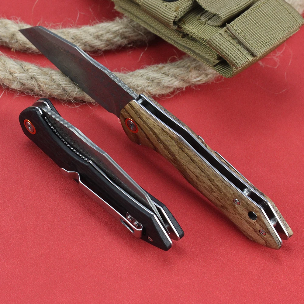 Damascus Folding Knife Zebra wood/carbon fiber G10 Handle Tanto Pocket Knives EDC Hunting Survival Knife Hand Tools - view 5