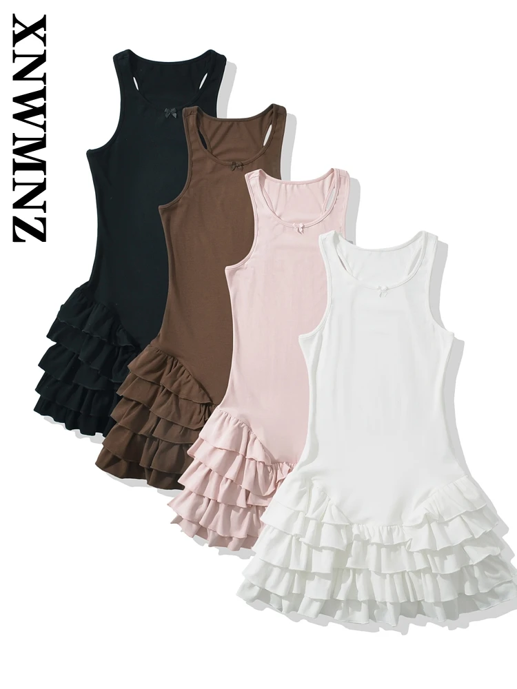 

XNWMNZ 2024 Autumn Wear New Female Fashion Sleeveless Dresses Pleated Skirt Edgy Spring Woman O-Collar Mini Skirt Ruffles Dress