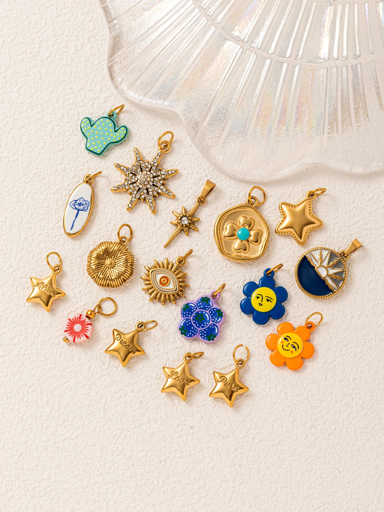 Edelstahl Einfache Elegante Frische Herzförmige Blumen-Stern-Anhänger Charms für DIY-Schmuckherstellung – Detail 3