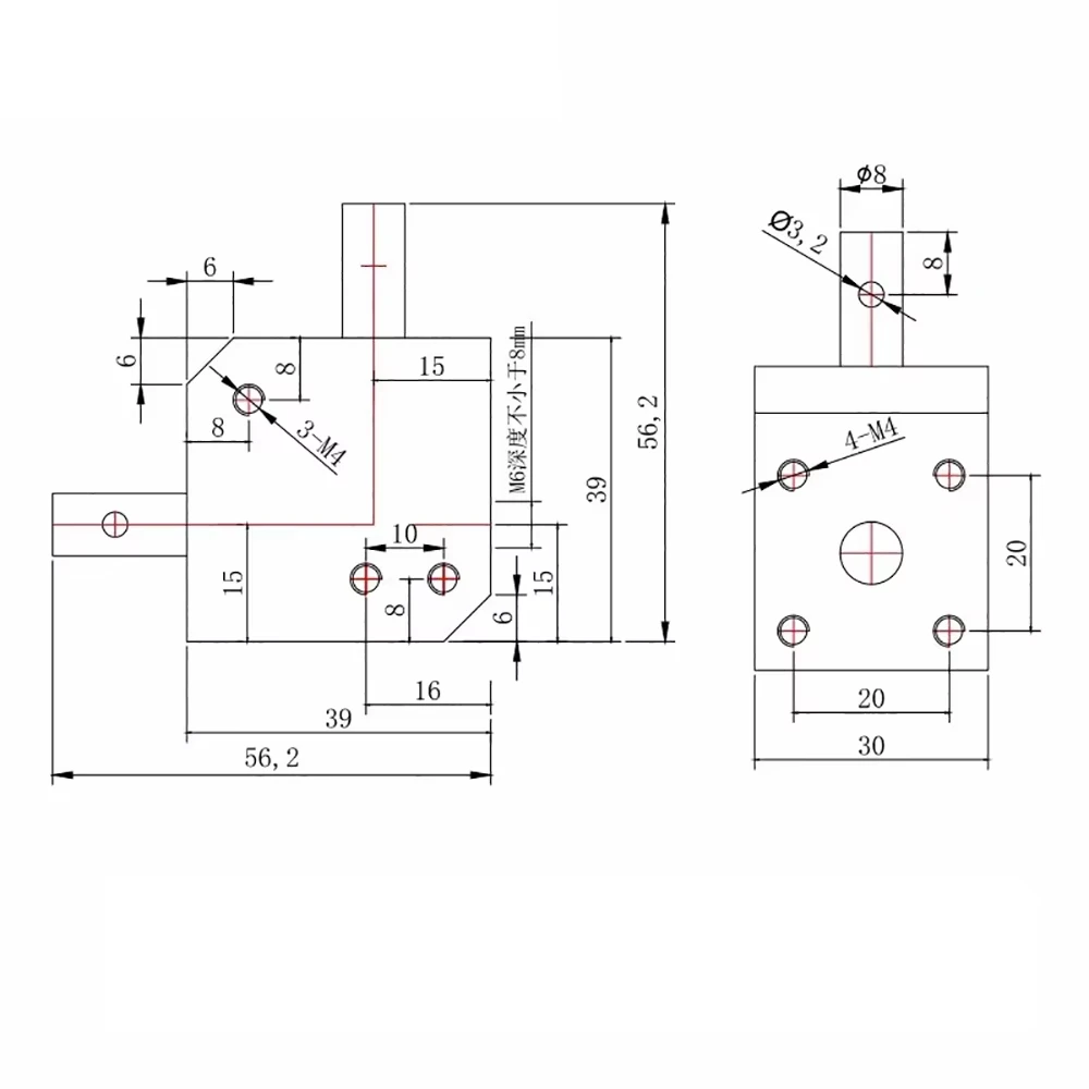Right Angle Steering Gear 3 Output Shaft 1 Module 20 Teeth 90 Degree Commutator Gear Ratio 1:1 Aluminum Alloy Shell 2000RPM