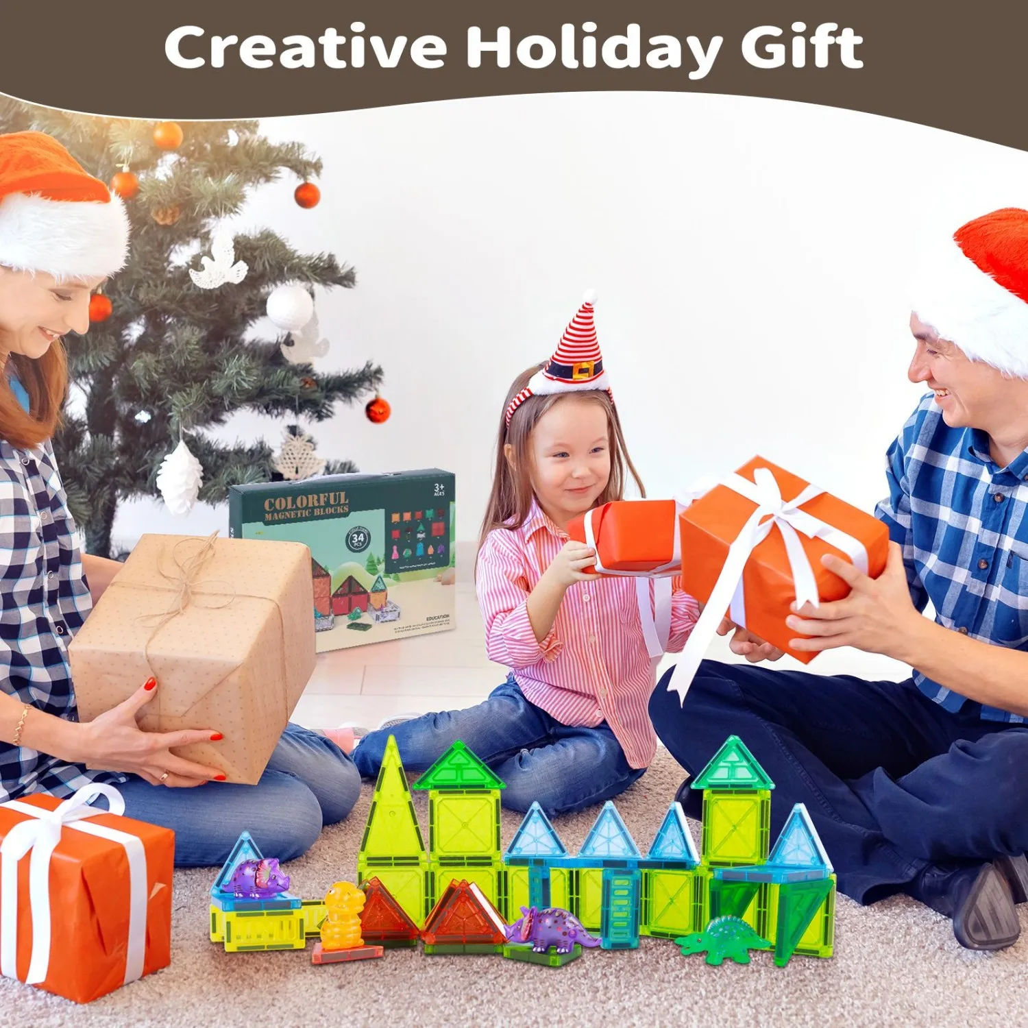 Large Magnetic Building Tiles Set | 3D STEM Stacking Toys for Boys Girls 3+ Years | Magnetic Blocks for Creative Castle & Struct