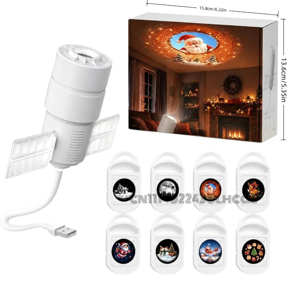 Christmas Projector Night Light with 8 Films 2 in 1 Multicolour Night Light USB Design 360°Adjustable Image Projector