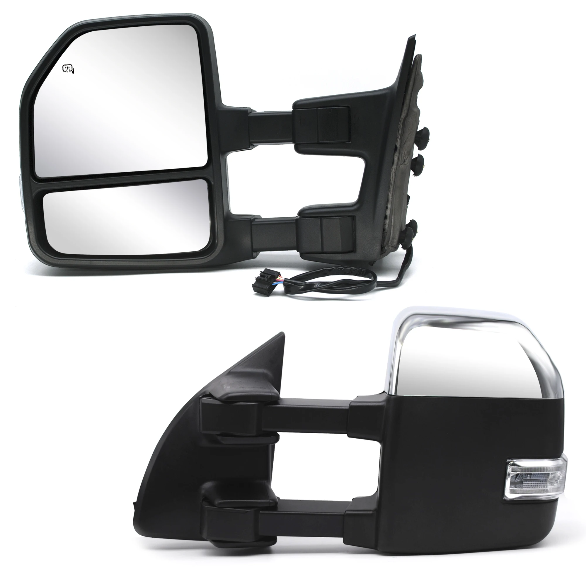 

Towing Mirrors For 2008-2016 Ford F-250 F-350 F-450 F-550 Super Duty Power Adjust Heated Turn Signal Auxiliary Lamp Chrome Cap